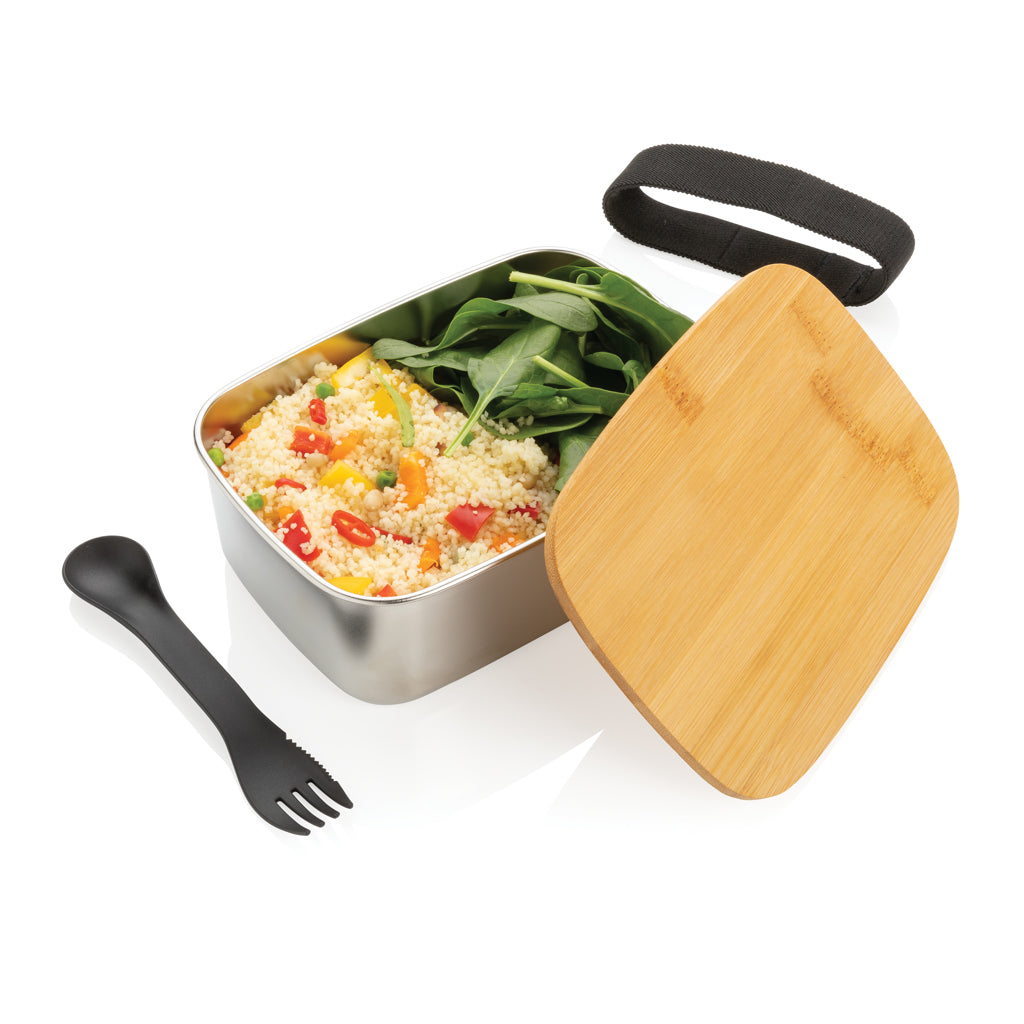 Roestvrijstalen lunchbox met bamboe deksel en spork
