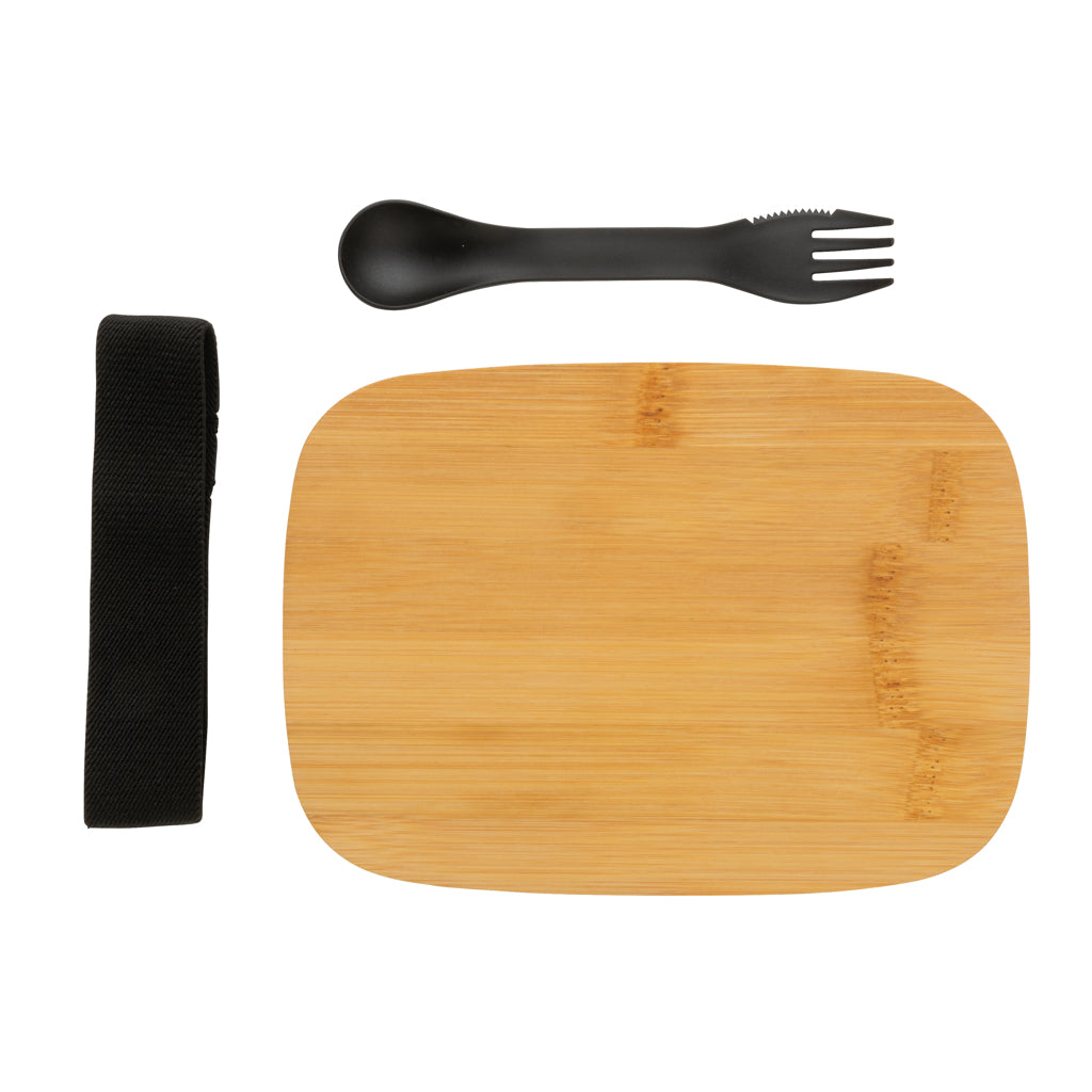 Roestvrijstalen lunchbox met bamboe deksel en spork
