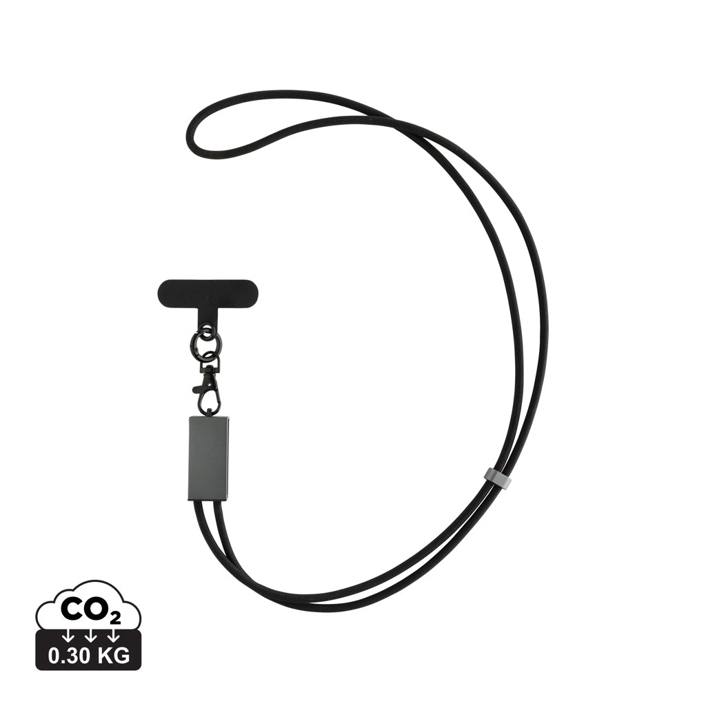Terra RCS gerecycled PET telefoon lanyard 60W oplaadkabel