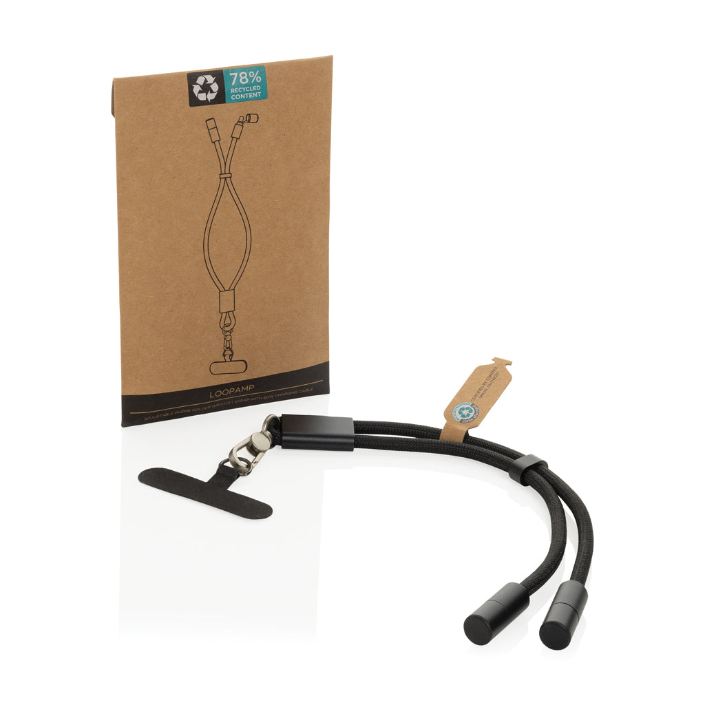 LoopAmp RCS rPET verstelbare telefoonarmband 60W kabel