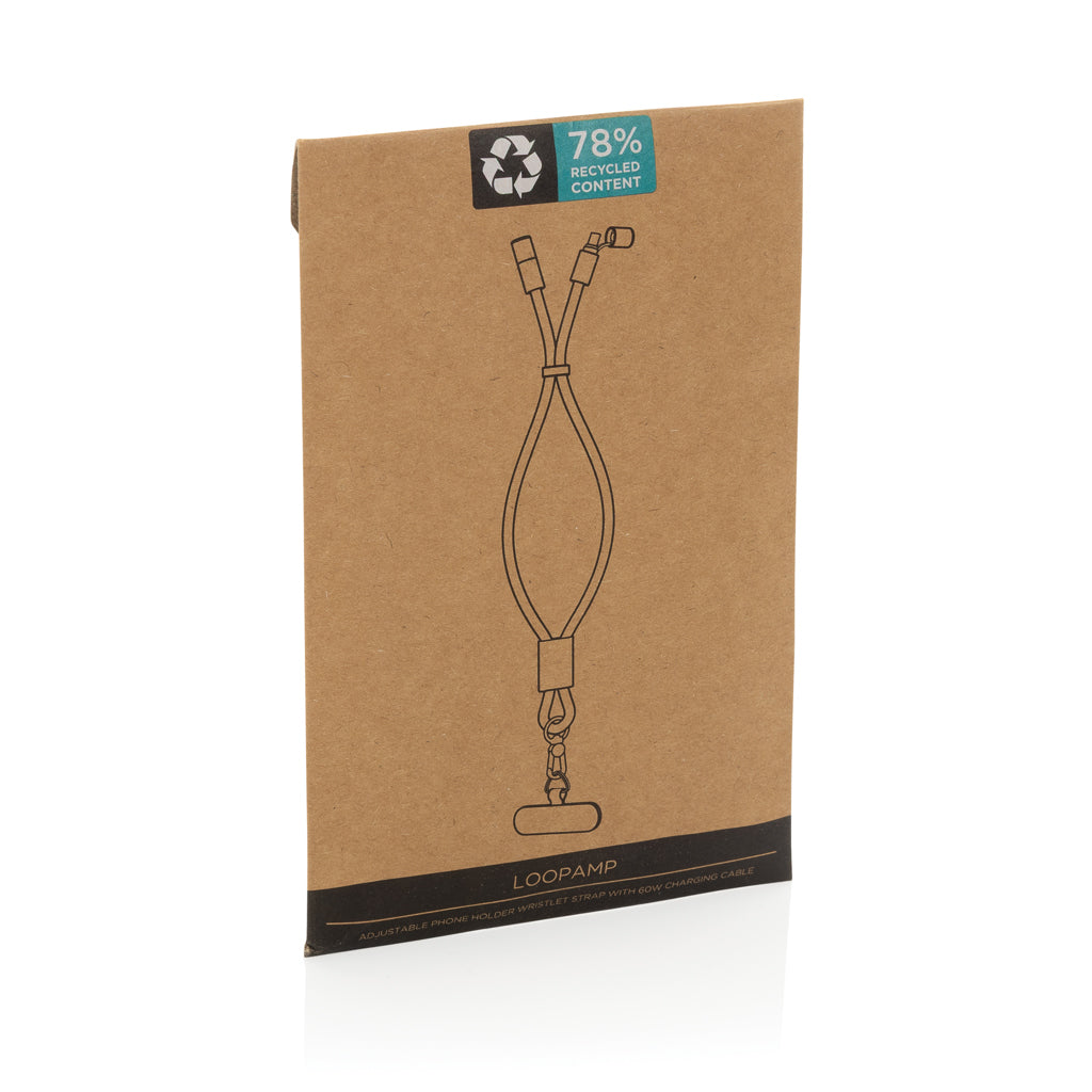 LoopAmp RCS rPET verstelbare telefoonarmband 60W kabel