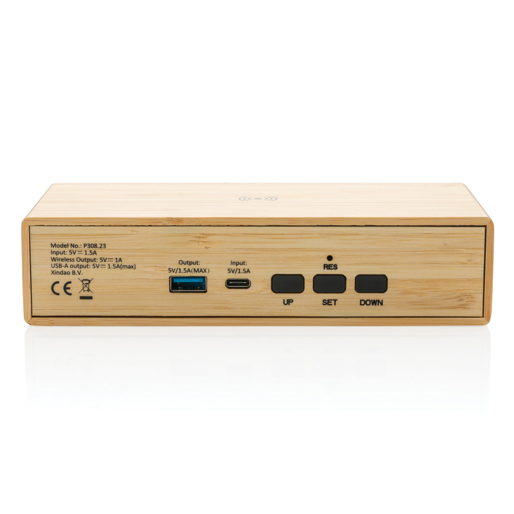 Bamboe alarmklok met 5W draadloze oplader