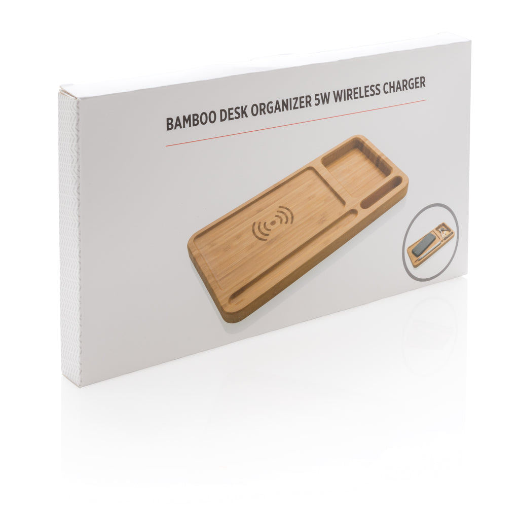 Bamboe desk organizer met 5W draadloze oplader