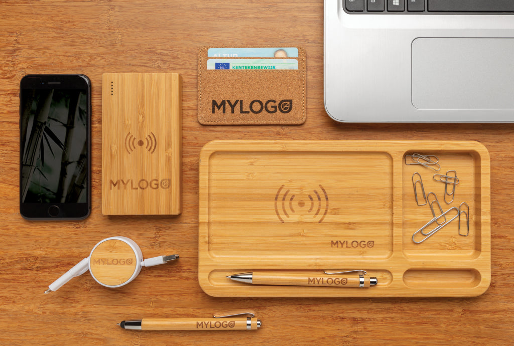 Bamboe desk organizer met 5W draadloze oplader