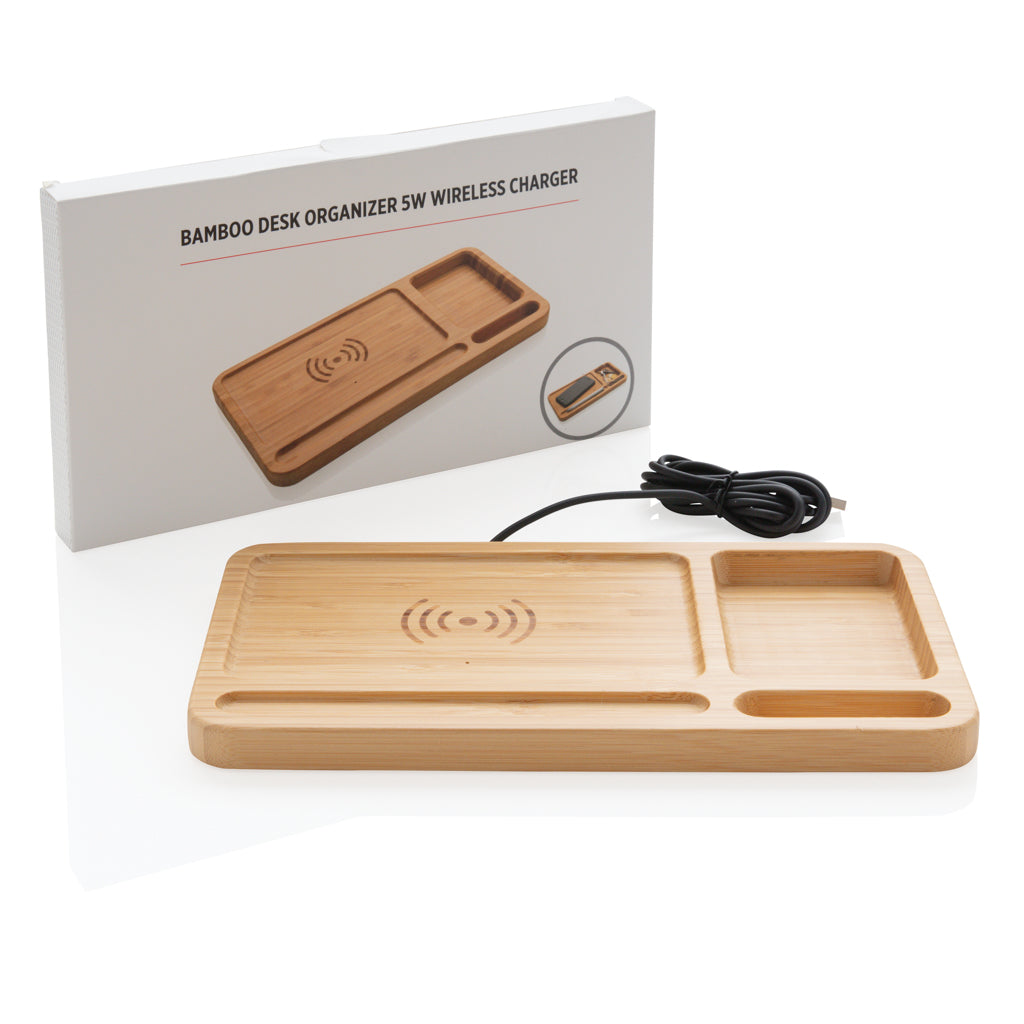 Bamboe desk organizer met 5W draadloze oplader