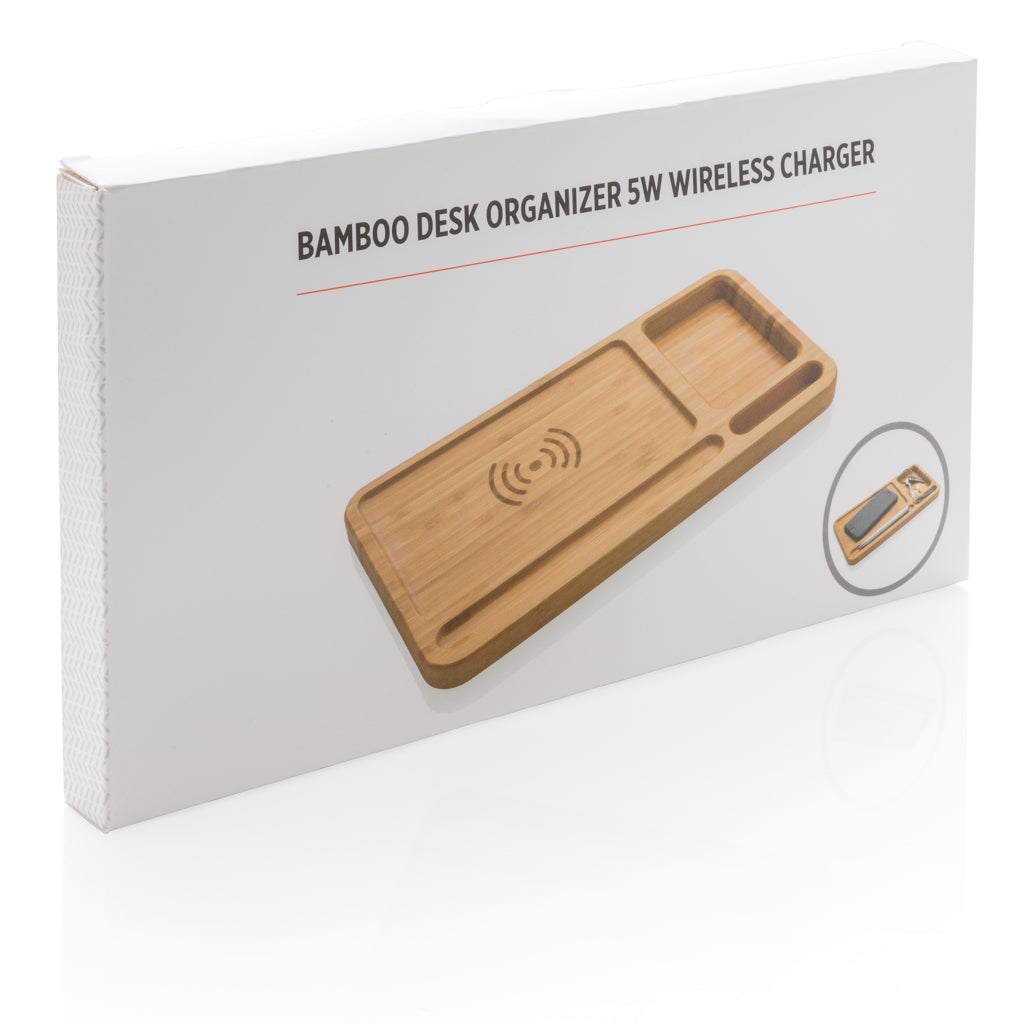 Bamboe desk organizer met 5W draadloze oplader