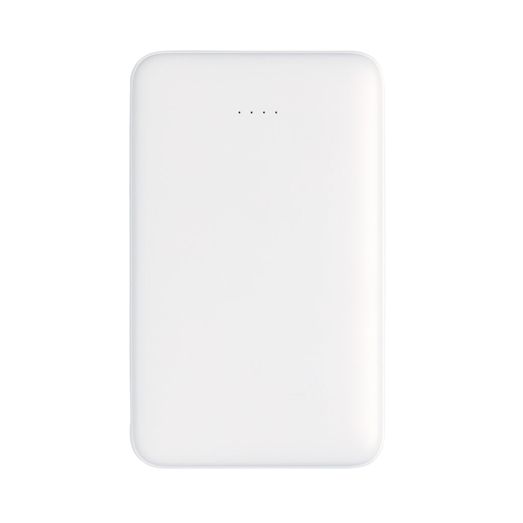 5.000 mAh zakformaat powerbank met geïntegreerde kabels
