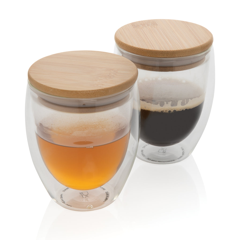 Dubbelwandig borosilicaatglas met bamboe deksel 250ml set