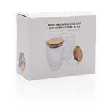 Dubbelwandig borosilicaatglas met bamboe deksel 350ml set