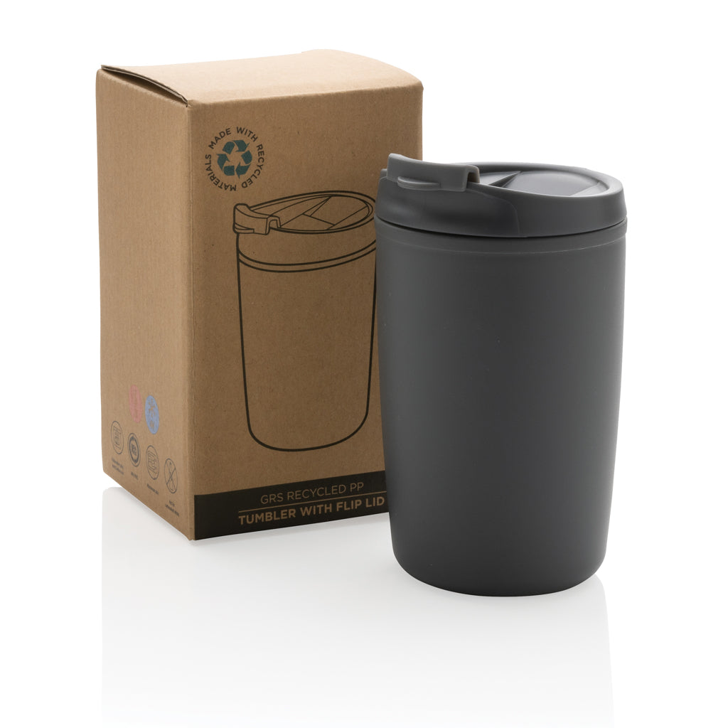 GRS gerecycled PP beker met klapdeksel