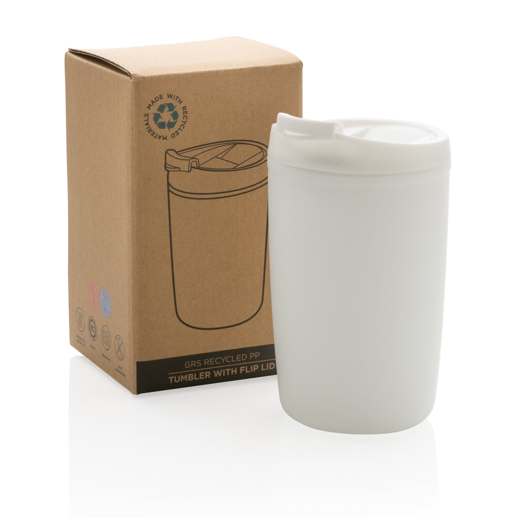 GRS gerecycled PP beker met klapdeksel