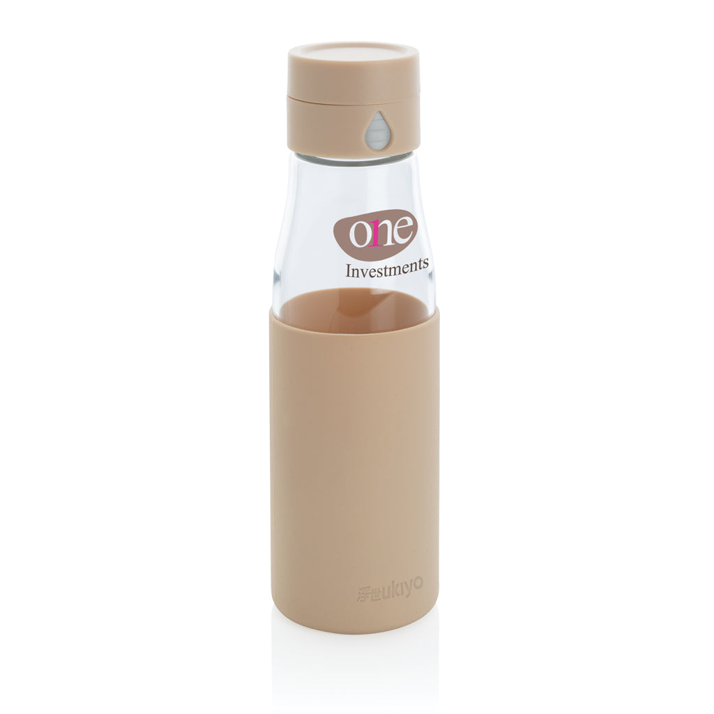 Ukiyo glazen hydratatie-trackingfles met sleeve