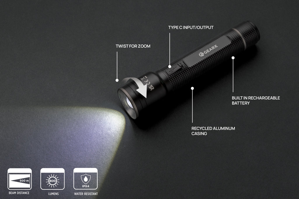 Gear X RCS gerecycled aluminium USB-oplaadbare zaklamp large