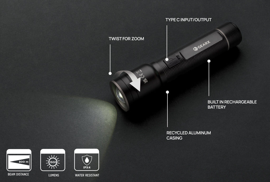 RCS gerecycled aluminium heavy duty USB-oplaadbare zaklamp