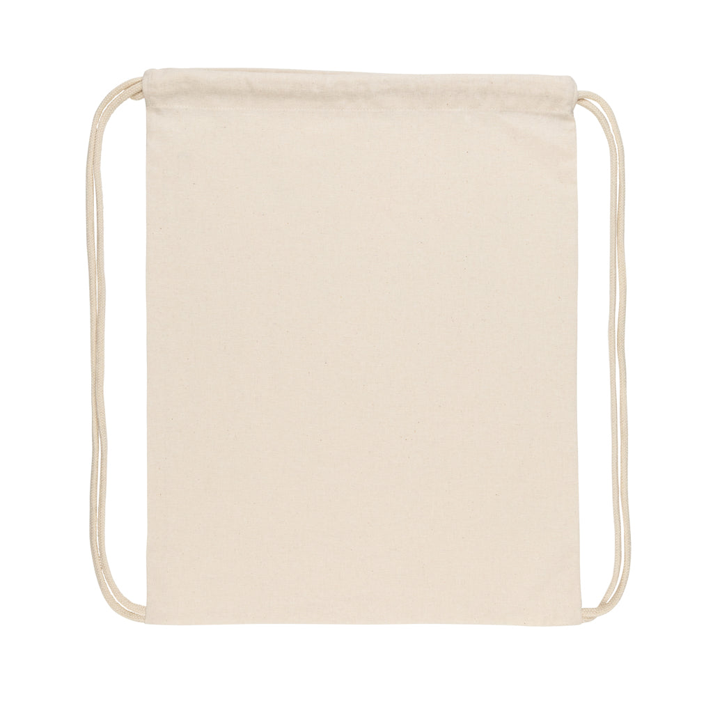 Impact AWARE™ gerecycled katoenen rugzak met trekkoord 145gr