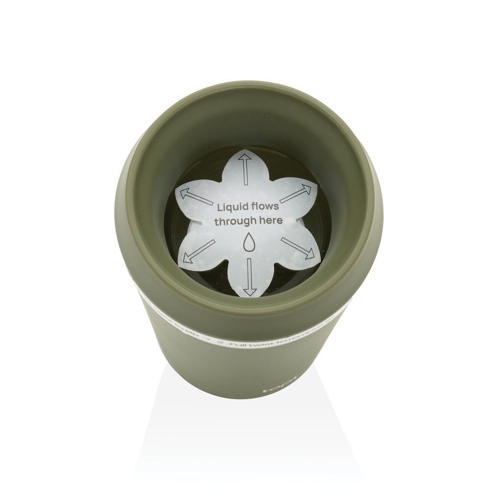 Topl Recycled Plastic To Go beker gepatenteerd 360 Lid 354ml
