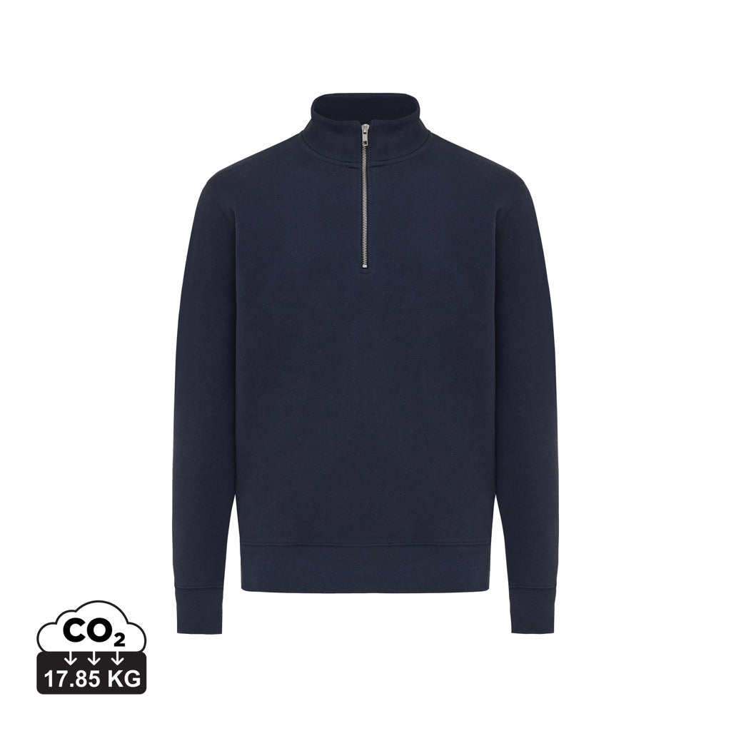 IQONIQ Elgon gerecycled katoen sweater met kwartritssluiting