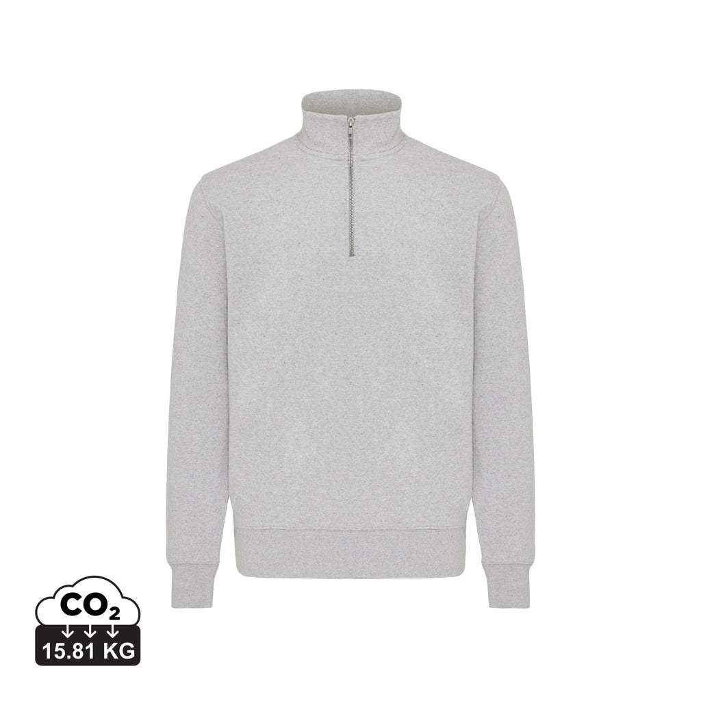 IQONIQ Elgon gerecycled katoen sweater met kwartritssluiting